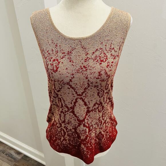 Ruby Rd. Petite Women’s Sleeveless Red And Gold Knit Blouse Size PL (A0131) - Picture 1 of 6